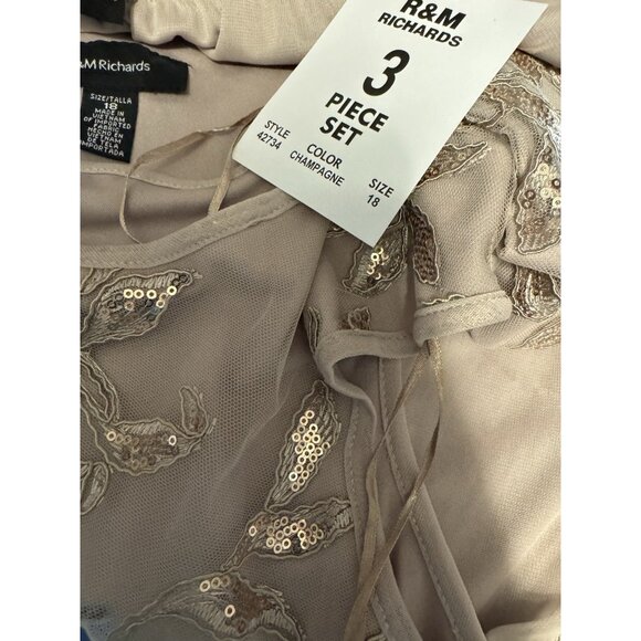 R & M Richards 18 Party Pant Suit Top Suit Jacket Champagne Sequin NEW $239 - Picture 9 of 11